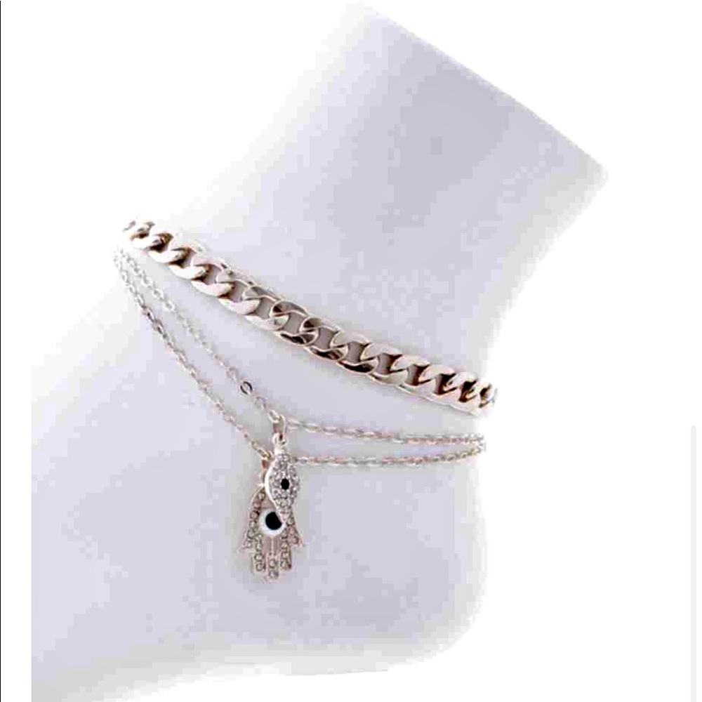 Evil Eye Chain Link Ankle Bracelet-Silver